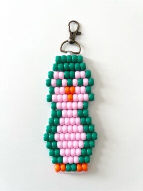 Handmade Pony Bead Penguin Keychain | Colorful Beaded Bag Charm